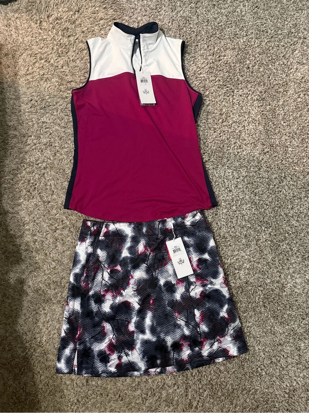 Lady Hagen Magenta, White & Navy Sleeveless Golf Top with Printed Skort